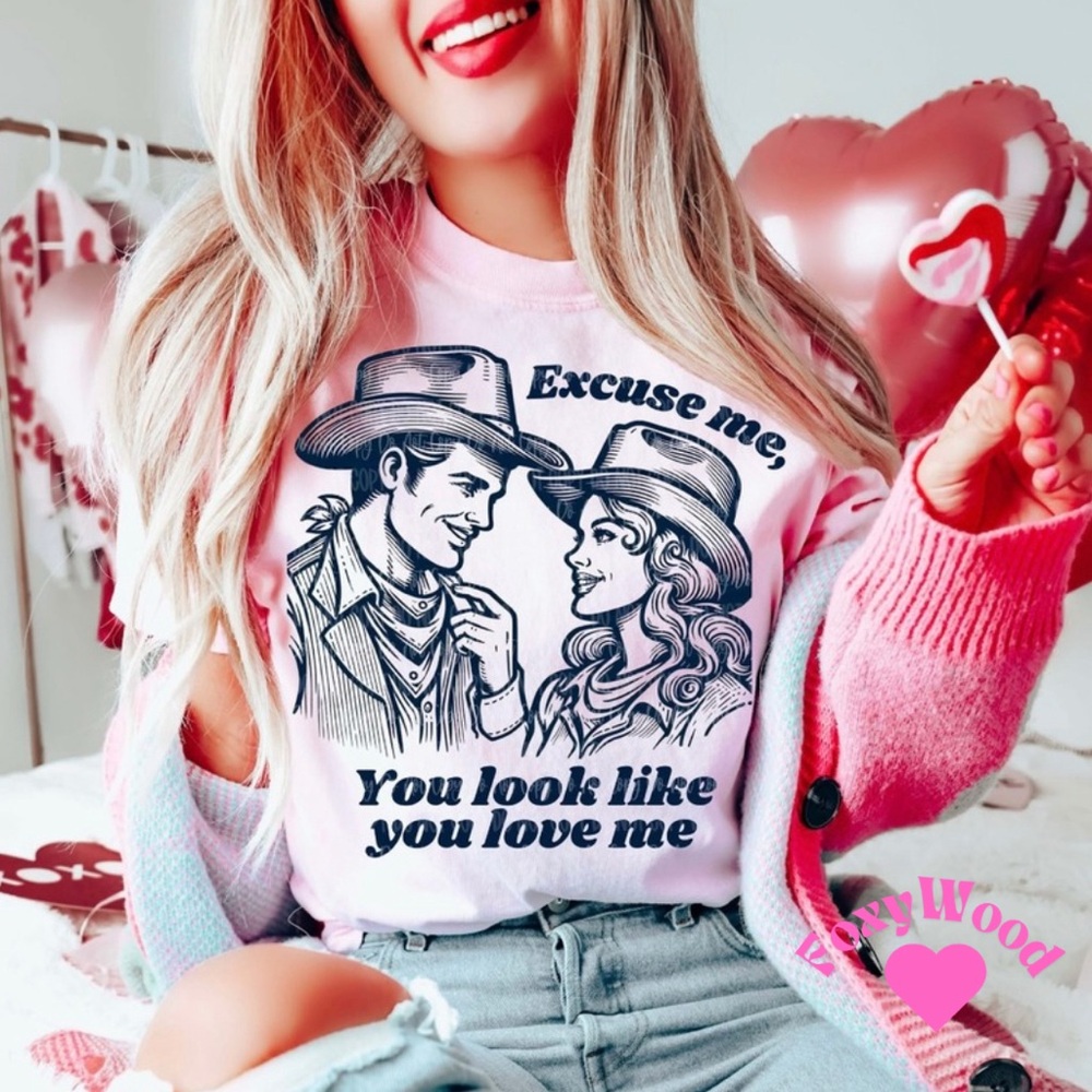 “Love Me” Graphic Tee with Cowboy Print